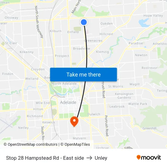 Stop 28 Hampstead Rd - East side to Unley map