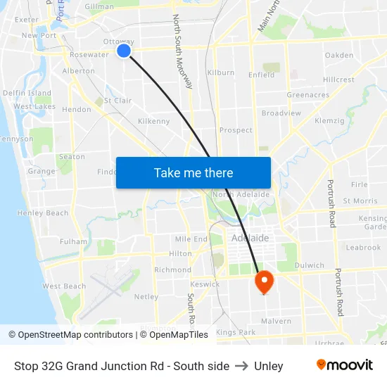 Stop 32G Grand Junction Rd - South side to Unley map