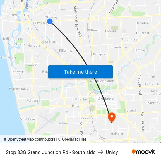 Stop 33G Grand Junction Rd - South side to Unley map