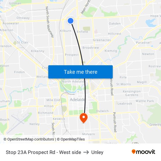 Stop 23A Prospect Rd - West side to Unley map