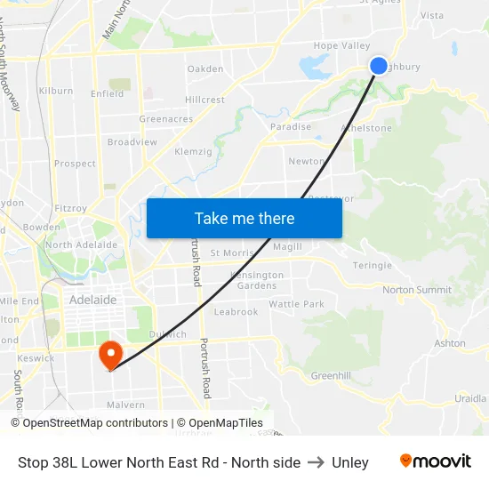 Stop 38L Lower North East Rd - North side to Unley map