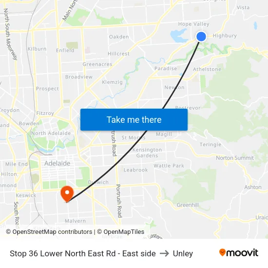 Stop 36 Lower North East Rd - East side to Unley map