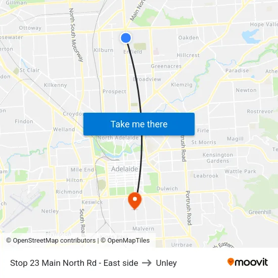 Stop 23 Main North Rd - East side to Unley map