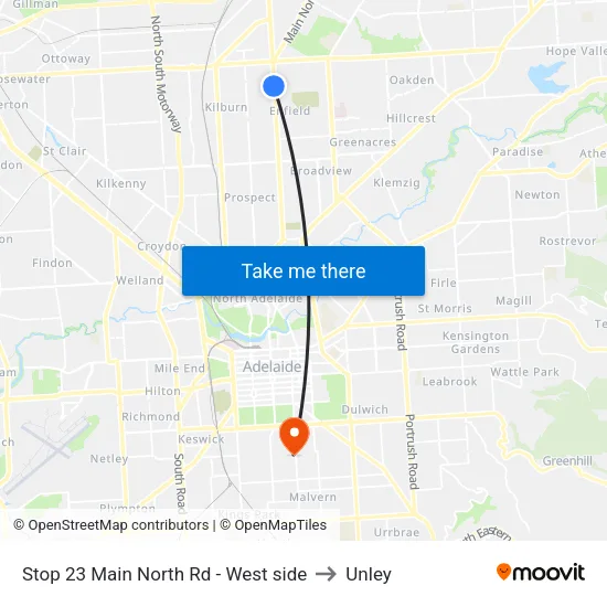 Stop 23 Main North Rd - West side to Unley map