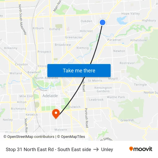Stop 31 North East Rd - South East side to Unley map