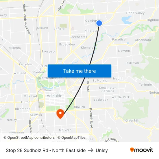 Stop 28 Sudholz Rd - North East side to Unley map