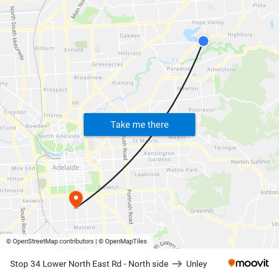 Stop 34 Lower North East Rd - North side to Unley map