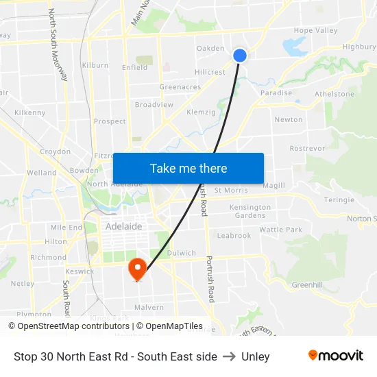 Stop 30 North East Rd - South East side to Unley map