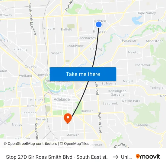 Stop 27D Sir Ross Smith Blvd - South East side to Unley map
