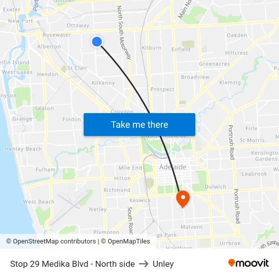 Stop 29 Medika Blvd - North side to Unley map