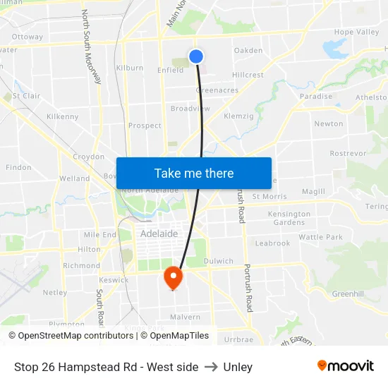 Stop 26 Hampstead Rd - West side to Unley map