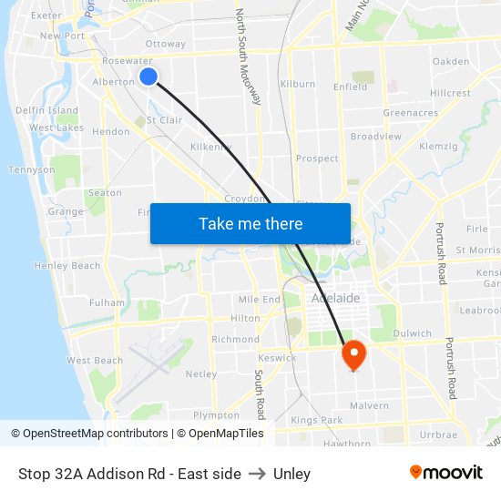 Stop 32A Addison Rd - East side to Unley map