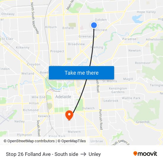 Stop 26 Folland Ave - South side to Unley map