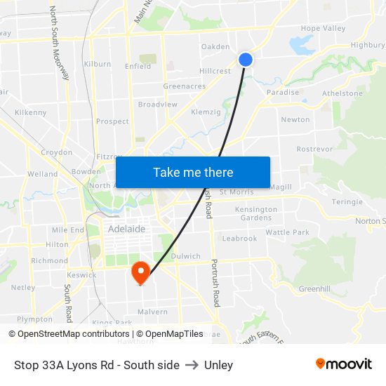 Stop 33A Lyons Rd - South side to Unley map