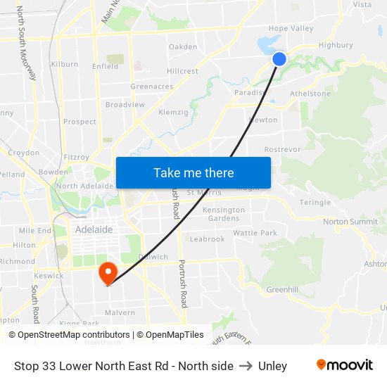 Stop 33 Lower North East Rd - North side to Unley map