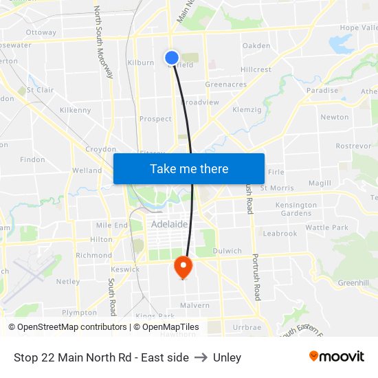 Stop 22 Main North Rd - East side to Unley map