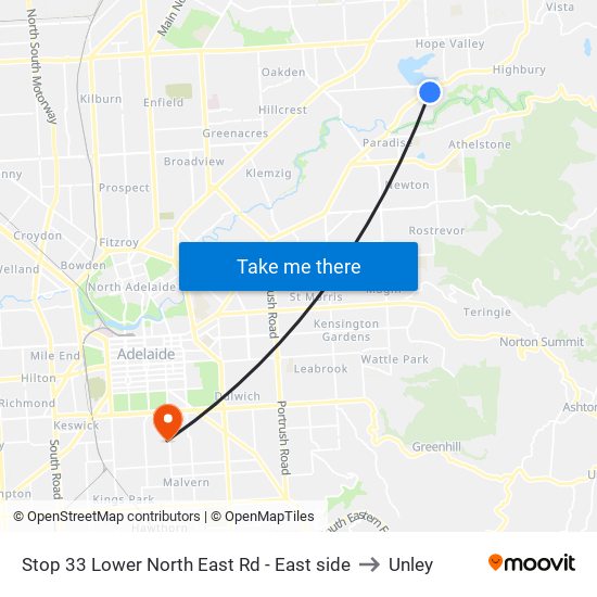 Stop 33 Lower North East Rd - East side to Unley map