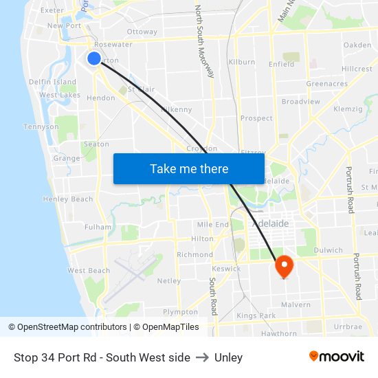 Stop 34 Port Rd - South West side to Unley map