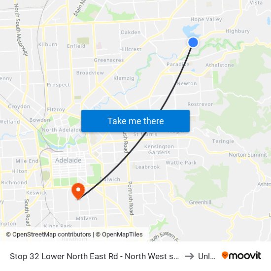 Stop 32 Lower North East Rd - North West side to Unley map