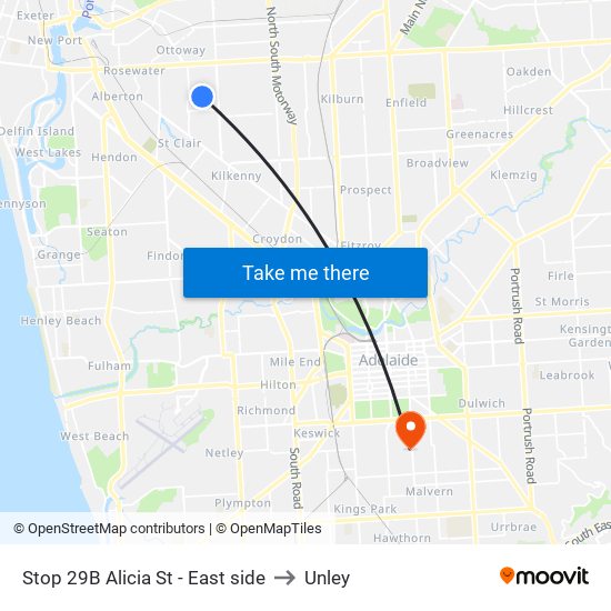 Stop 29B Alicia St - East side to Unley map