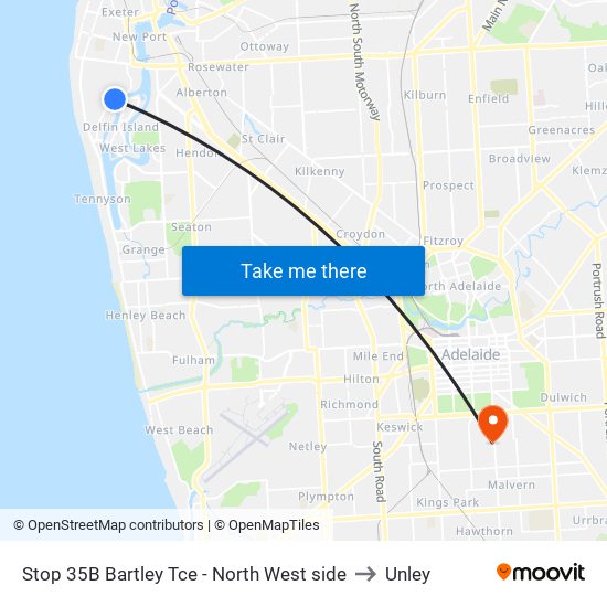 Stop 35B Bartley Tce - North West side to Unley map