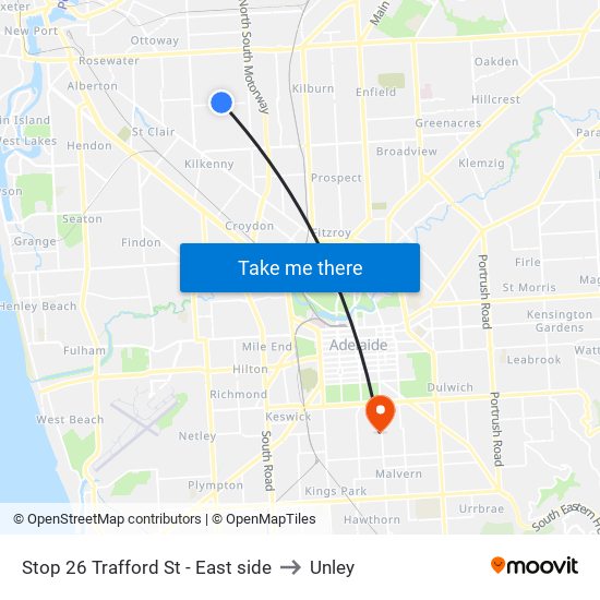 Stop 26 Trafford St - East side to Unley map