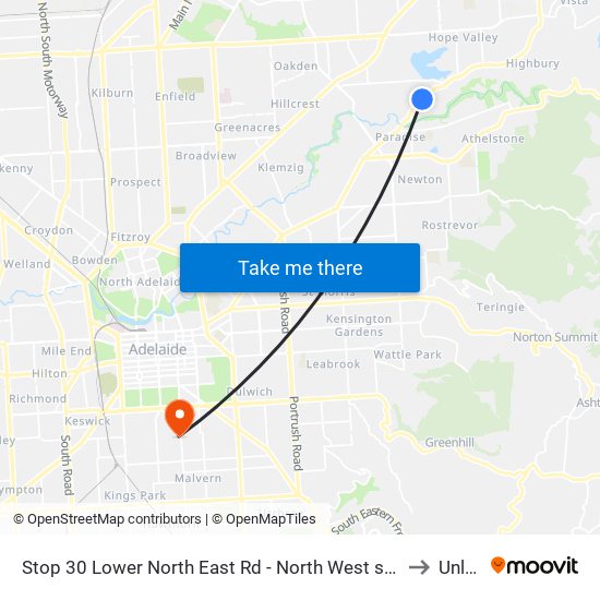 Stop 30 Lower North East Rd - North West side to Unley map