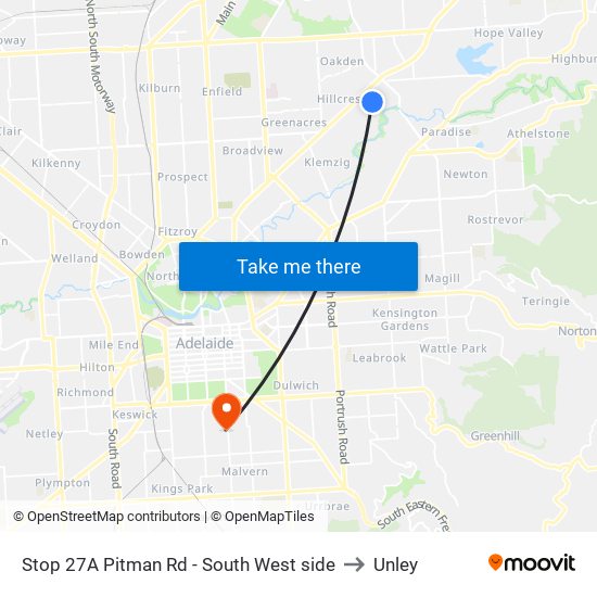 Stop 27A Pitman Rd - South West side to Unley map