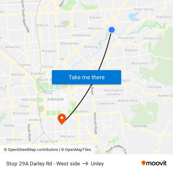 Stop 29A Darley Rd - West side to Unley map