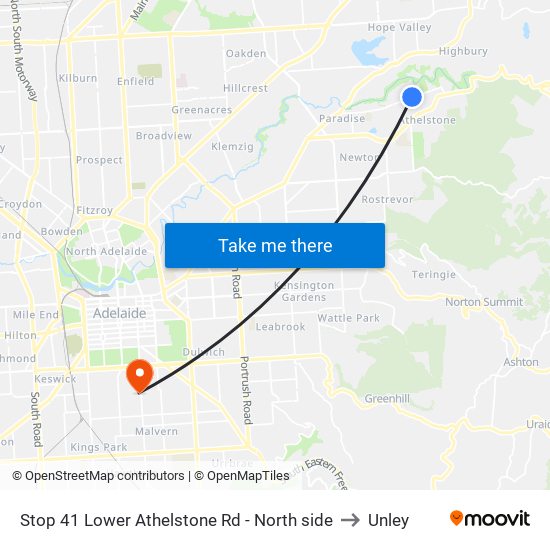 Stop 41 Lower Athelstone Rd - North side to Unley map