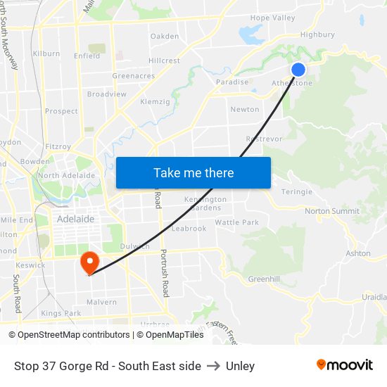 Stop 37 Gorge Rd - South East side to Unley map