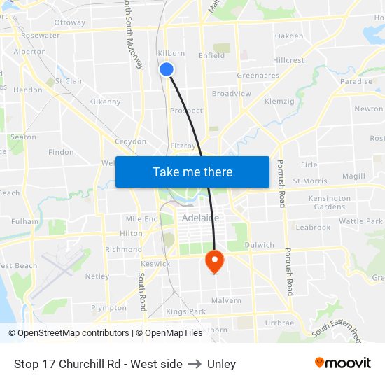 Stop 17 Churchill Rd - West side to Unley map