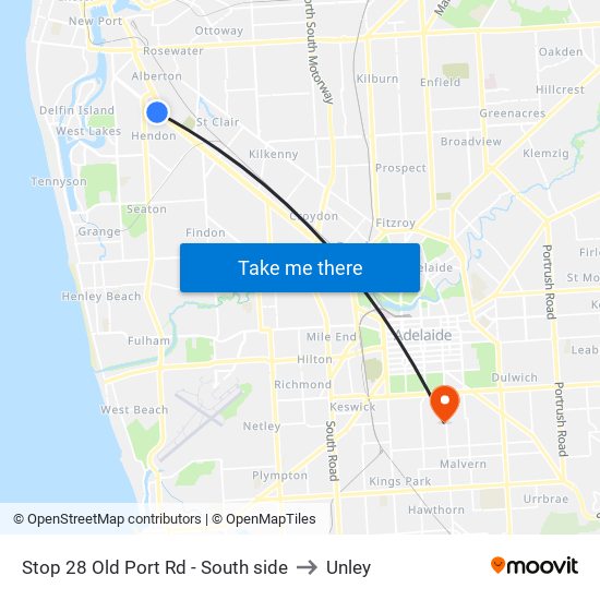 Stop 28 Old Port Rd - South side to Unley map