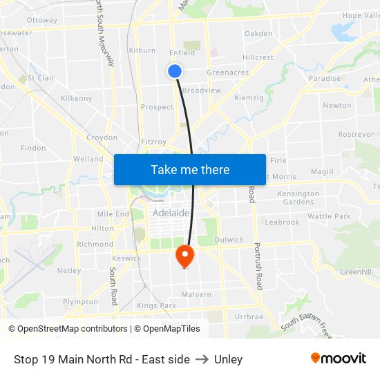 Stop 19 Main North Rd - East side to Unley map