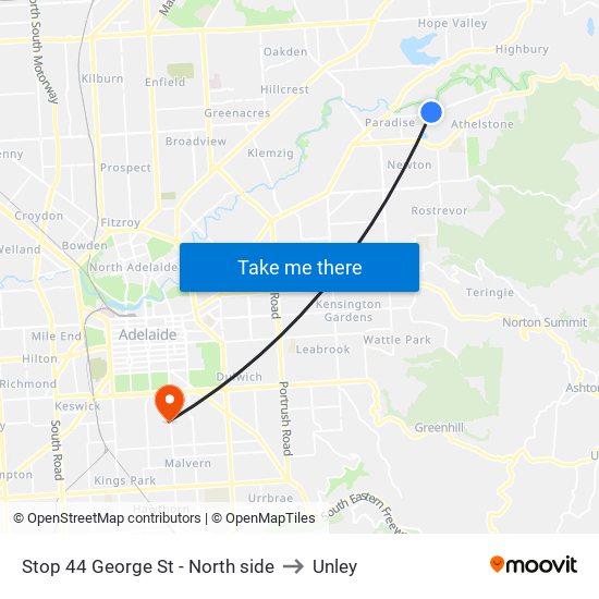 Stop 44 George St - North side to Unley map