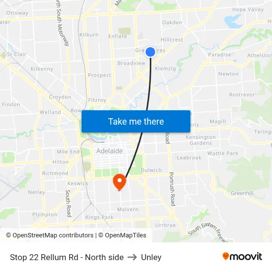 Stop 22 Rellum Rd - North side to Unley map