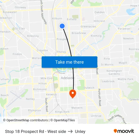 Stop 18 Prospect Rd - West side to Unley map
