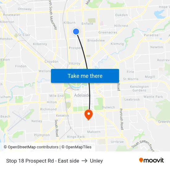 Stop 18 Prospect Rd - East side to Unley map