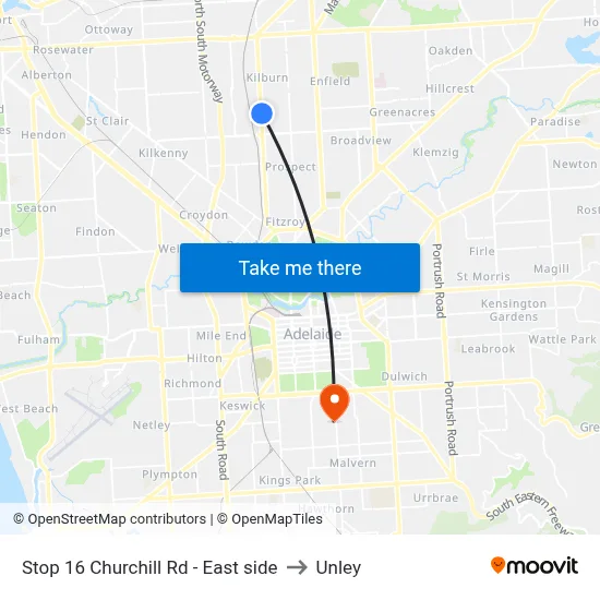 Stop 16 Churchill Rd - East side to Unley map