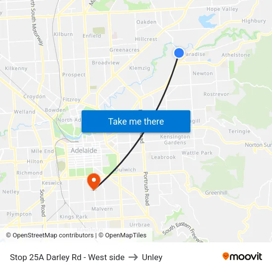 Stop 25A Darley Rd - West side to Unley map