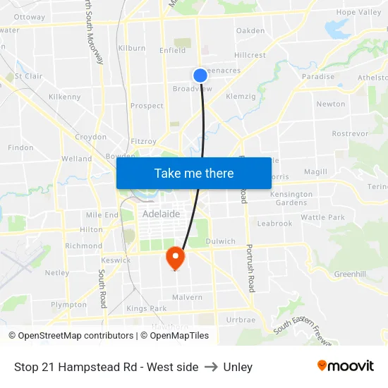 Stop 21 Hampstead Rd - West side to Unley map
