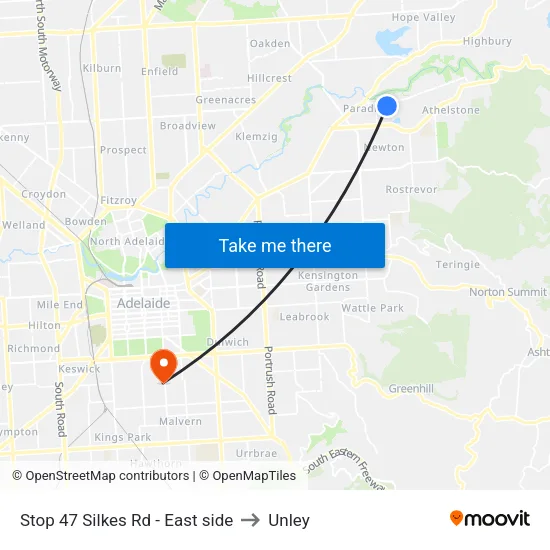 Stop 47 Silkes Rd - East side to Unley map