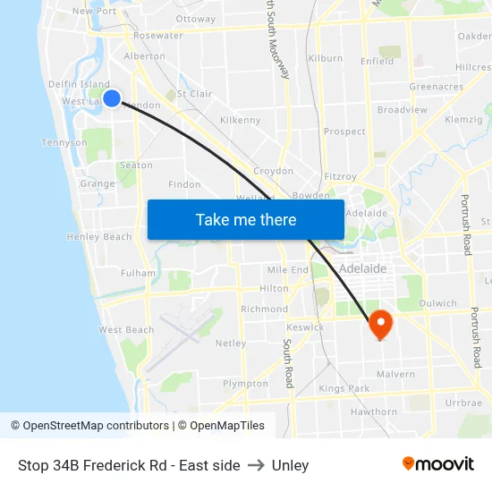 Stop 34B Frederick Rd - East side to Unley map