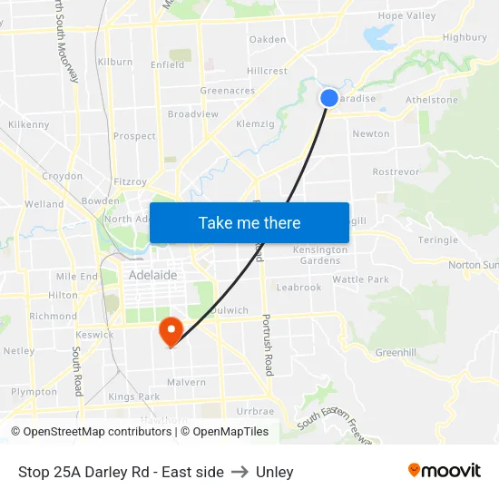 Stop 25A Darley Rd - East side to Unley map