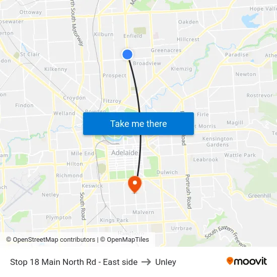 Stop 18 Main North Rd - East side to Unley map