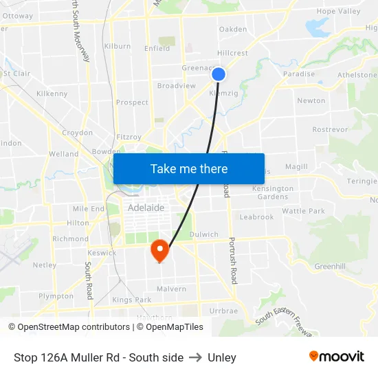 Stop 126A Muller Rd - South side to Unley map