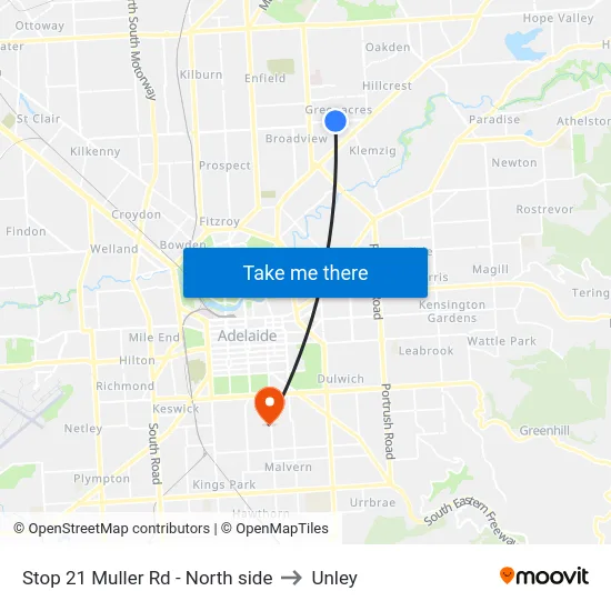 Stop 21 Muller Rd - North side to Unley map