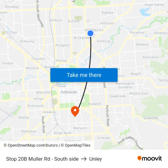 Stop 20B Muller Rd - South side to Unley map