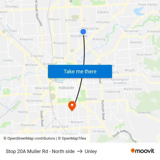 Stop 20A Muller Rd - North side to Unley map