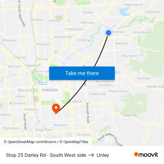 Stop 25 Darley Rd - South West side to Unley map